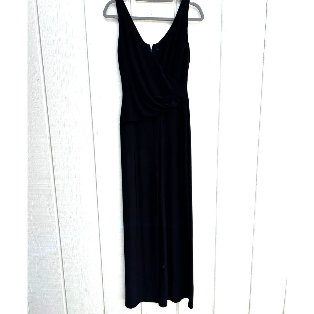 Nine West Women's Black Dressy Jumpsuit, Draping Cross V Neck,‎ Wide Legs, Sz 4